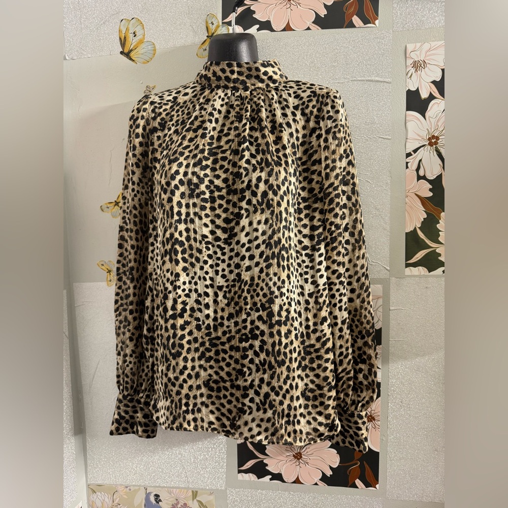 H&M Black and Cream Animal Print Blouse